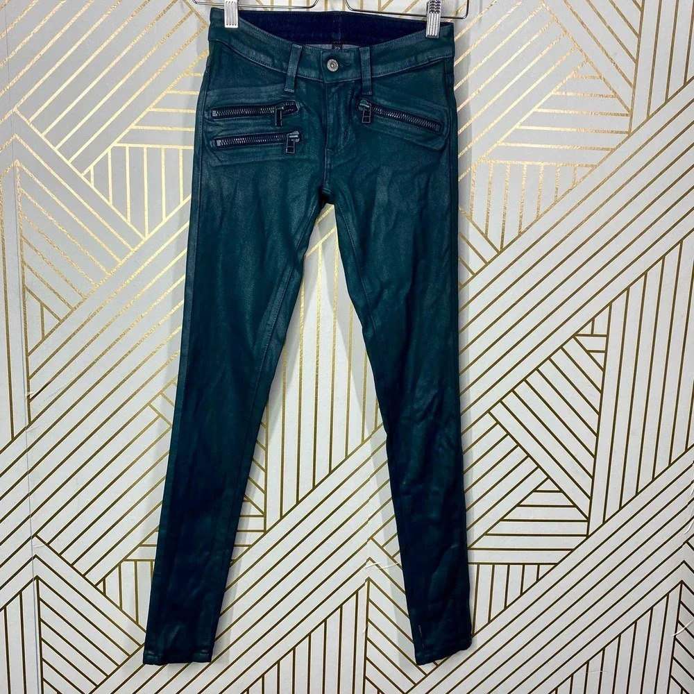 LF CARMAR‎ Green Wax Coated Zip Skinny Jeans